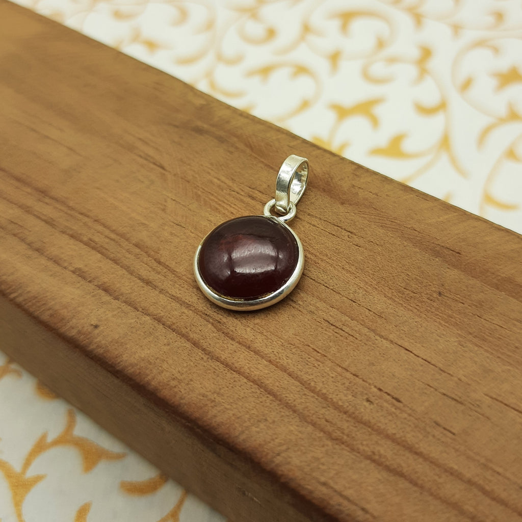 Hessonite Garnet (Gomed) 925 Sterling Silver Pendant – Vedic Astrology Rahu Stone for Protection & Success