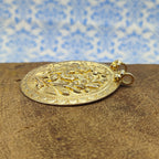Gold Plated Tribal Floral Pattern Vintage Solid Silver Pendant Antique Finish Handmade