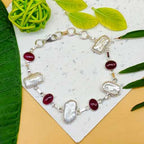 Handmade 925 Sterling Silver Garnet Bracelet Simple Oval Shape Jewelry