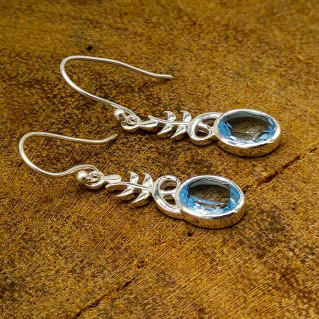 Boho Chic Blue Topaz 925 Sterling Silver Oval Earrings