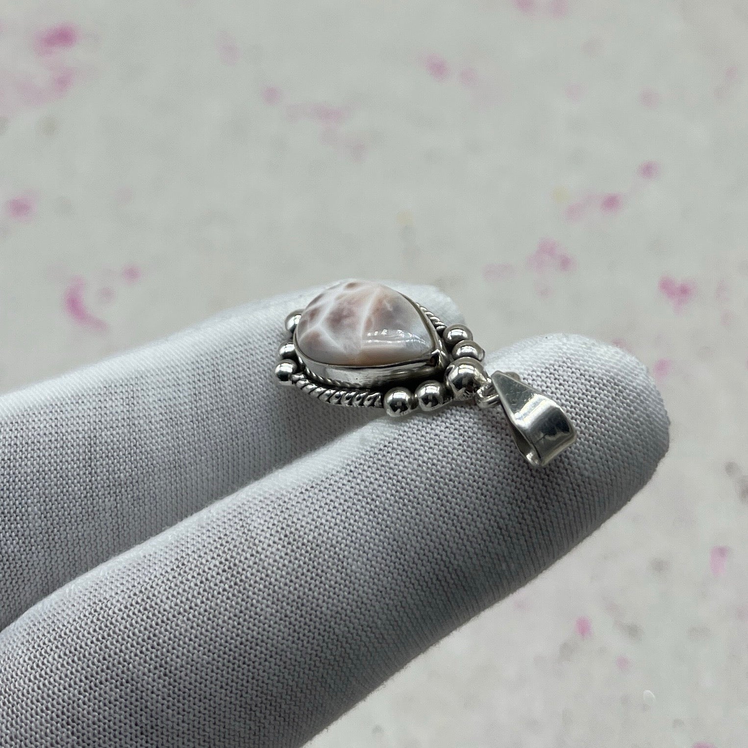 Pink Larimar 925 Sterling Silver Handmade Pendant | Minimal Boho Jewelry