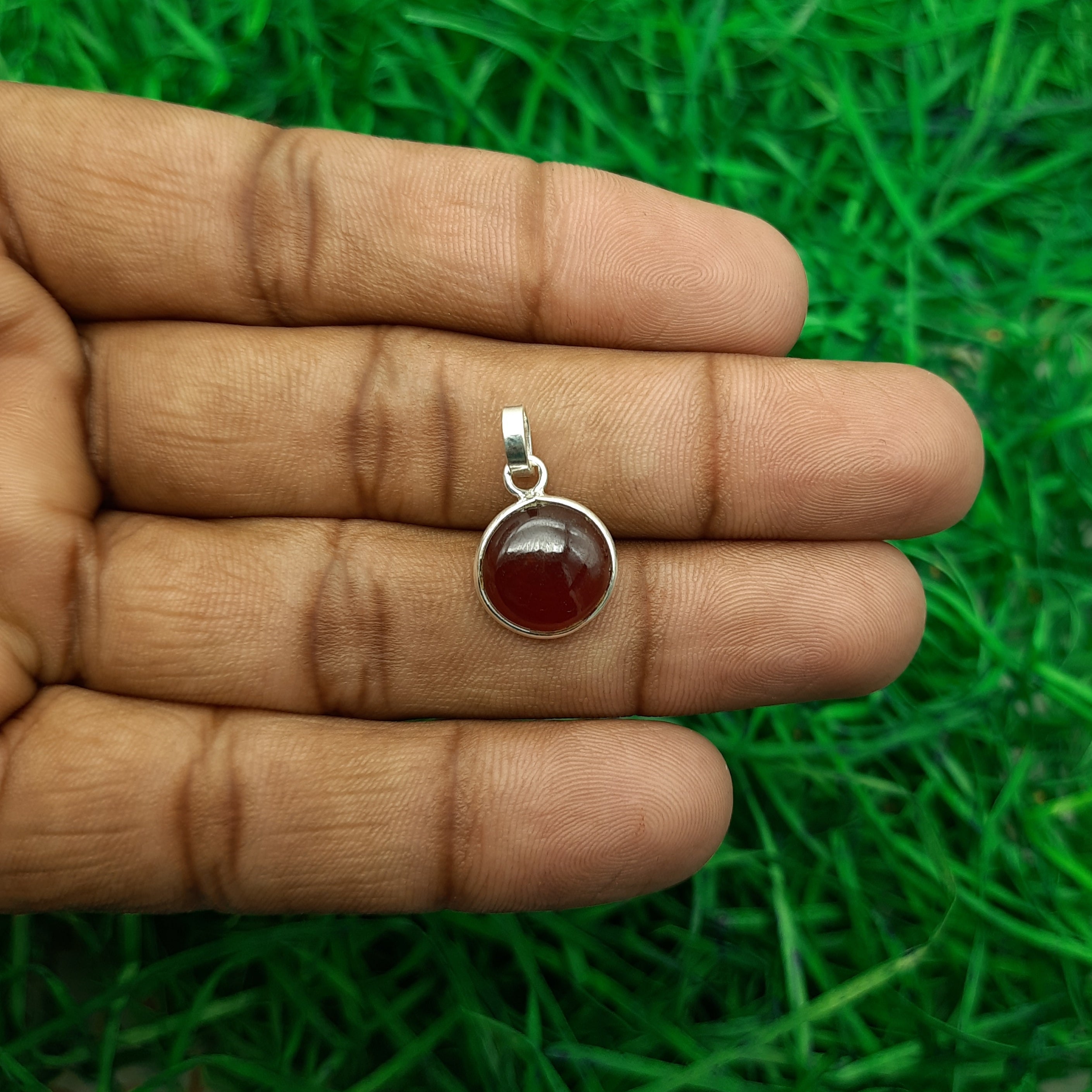 Hessonite Garnet (Gomed) 925 Sterling Silver Pendant – Vedic Astrology Rahu Stone for Protection & Success