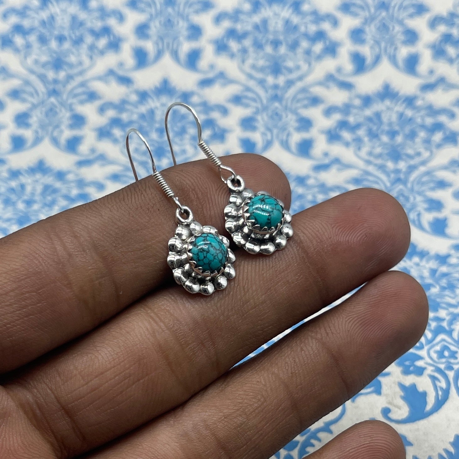 Natural Turquoise 925 Sterling Silver Earrings – Fine Handcrafted Jewelry