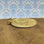 Gold Plated Tribal Floral Pattern Vintage Solid Silver Pendant Antique Finish Handmade