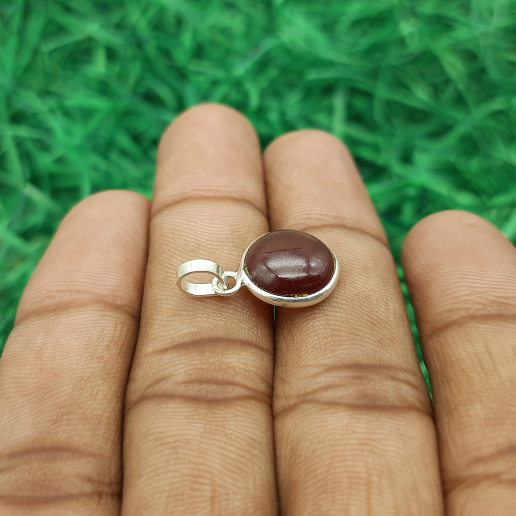 Hessonite Garnet (Gomed) 925 Sterling Silver Pendant – Vedic Astrology Rahu Stone for Protection & Success