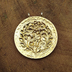 Gold Plated Tribal Floral Pattern Vintage Solid Silver Pendant Antique Finish Handmade