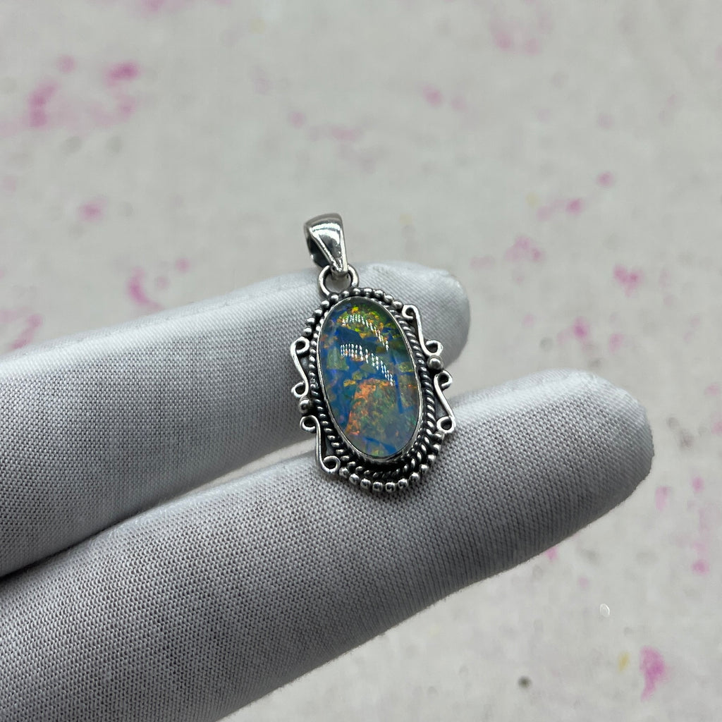 Glass Resin 925 Sterling Silver Handmade Pendant | Contemporary Silver Pendant