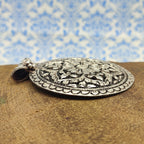 Tribal Mandala Floral Art Vintage Solid Silver Pendant Antique Finish Handmade
