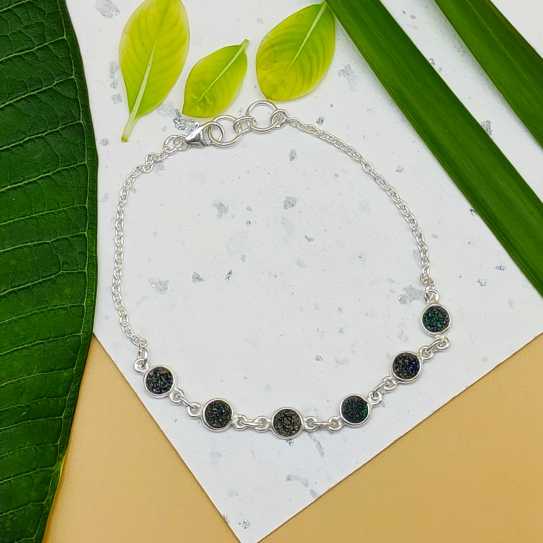 Fine Handmade 925 Sterling Silver Druzy Bracelet Elegant Gemstone Jewelry