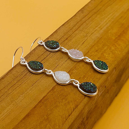 925 Sterling Silver Titanium Druzy Drop Earrings