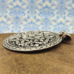 Tribal Mandala Floral Art Vintage Solid Silver Pendant Antique Finish Handmade