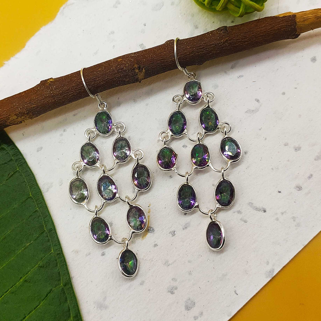 925 Sterling Silver Mystic Toapz Chandelier Earrings