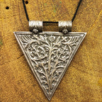 Tribal Floral Triangle Vintage Solid Silver Pendant Antique Finish Handmade