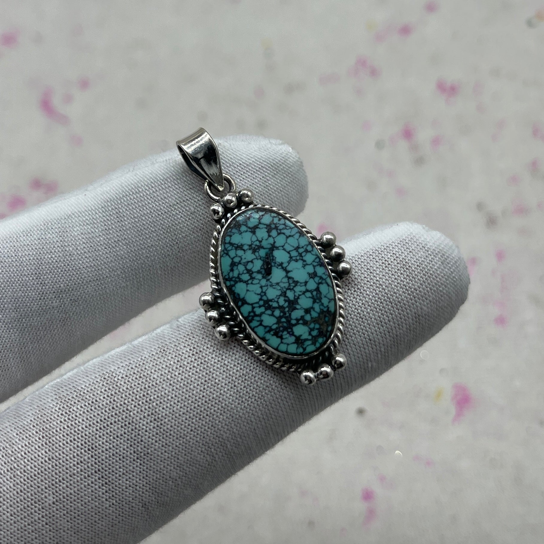 Tibet Turquoise 925 Sterling Silver Handmade Pendant | Ethnic Tribal Jewelry