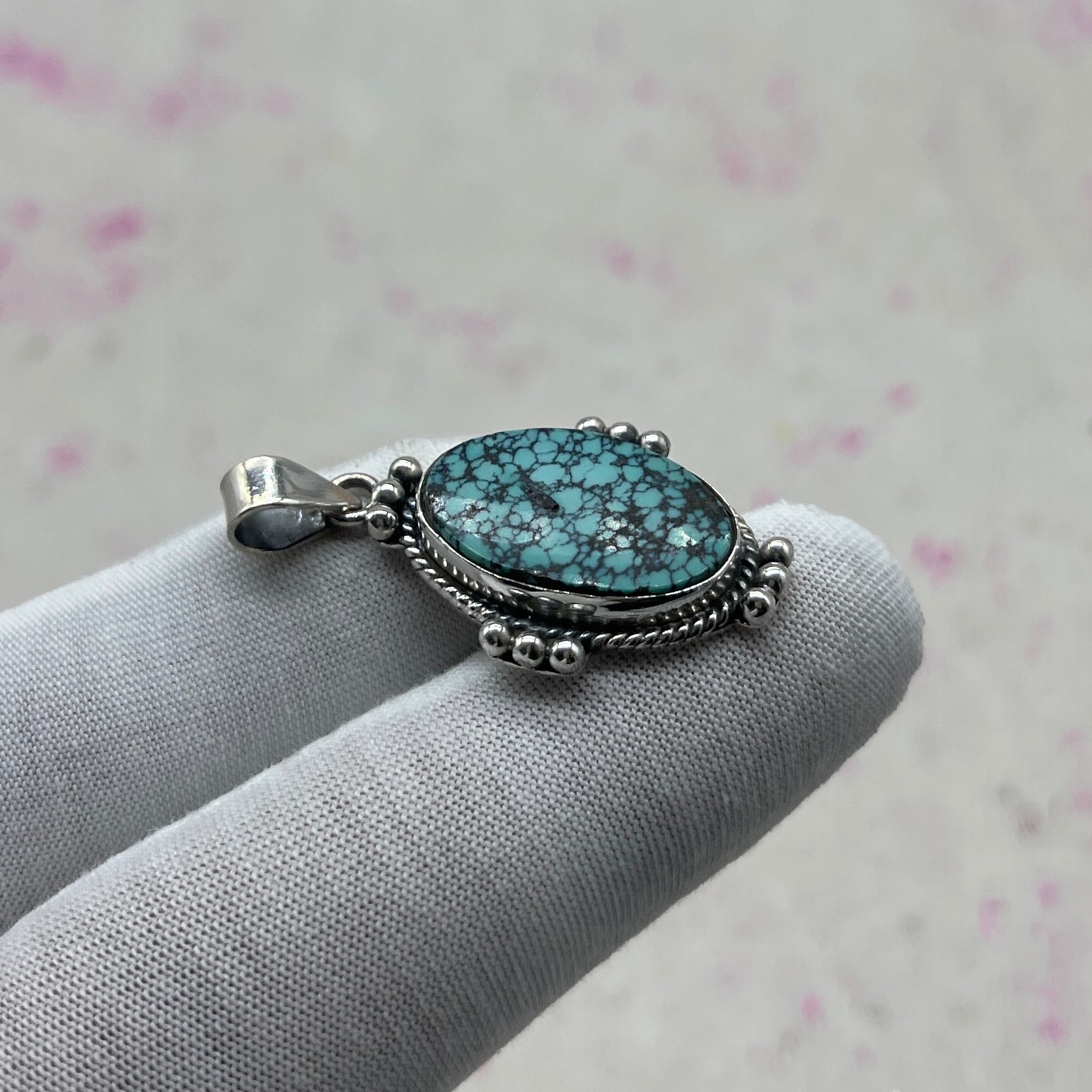 Tibet Turquoise 925 Sterling Silver Handmade Pendant | Ethnic Tribal Jewelry
