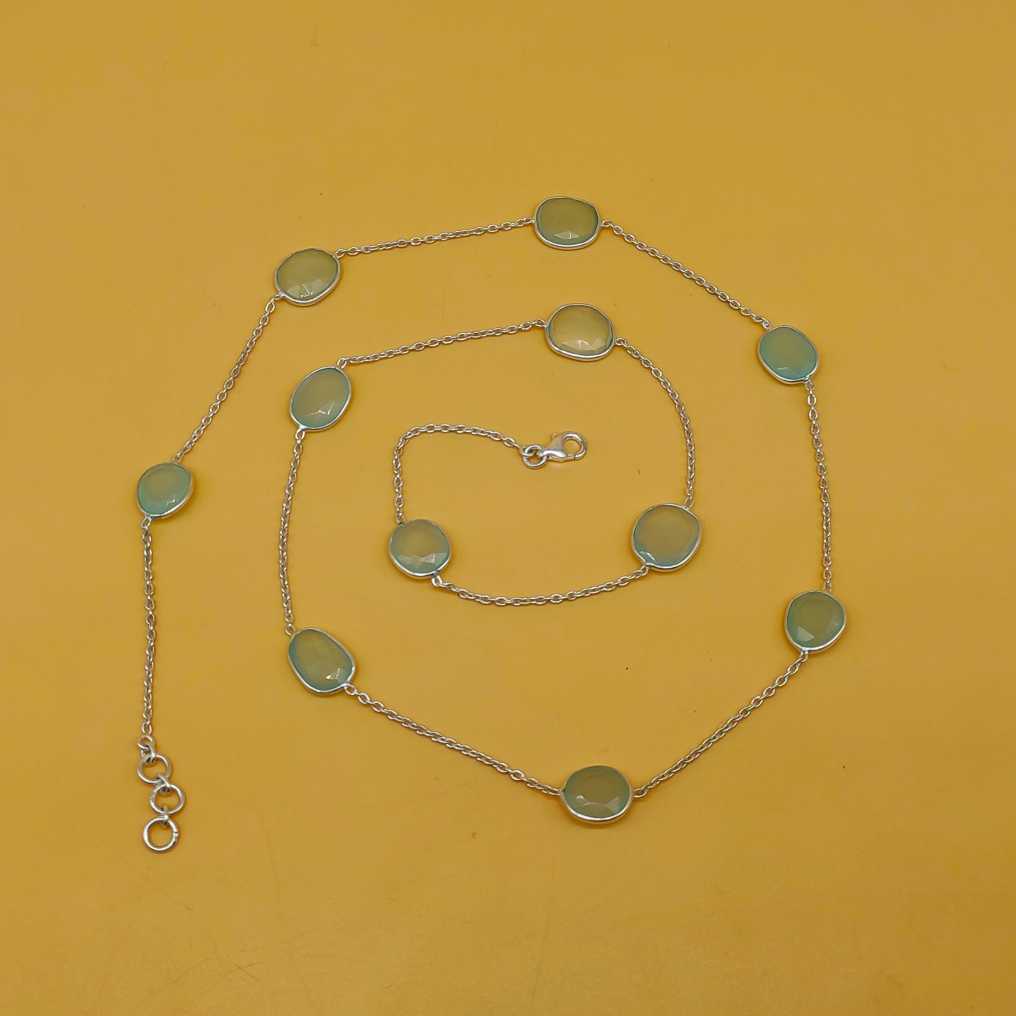 Faceted Chalcedony 925 Silver Necklace Modern Dainty Chain