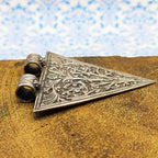 Tribal Floral Triangle Vintage Solid Silver Pendant Antique Finish Handmade