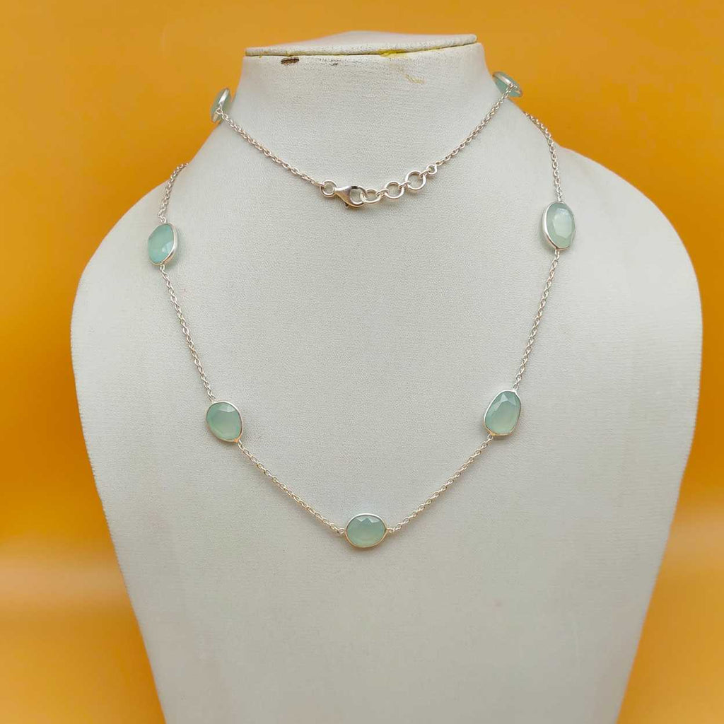 Faceted Chalcedony 925 Silver Necklace Modern Dainty Chain