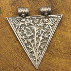 Tribal Floral Triangle Vintage Solid Silver Pendant Antique Finish Handmade