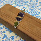 Raw Amethyst & Peridot Rough Pendant – Handmade 925 Silver Nepali Boho Designer Piece