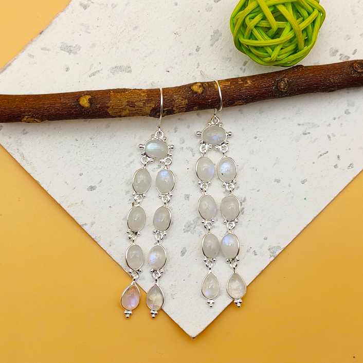 Natural Moonstone 925 Silver Dangle Earrings