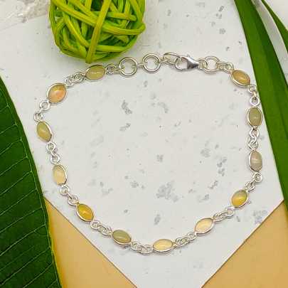 Elegant Natural Opal Silver Oval Bezel Bracelet Jewelry