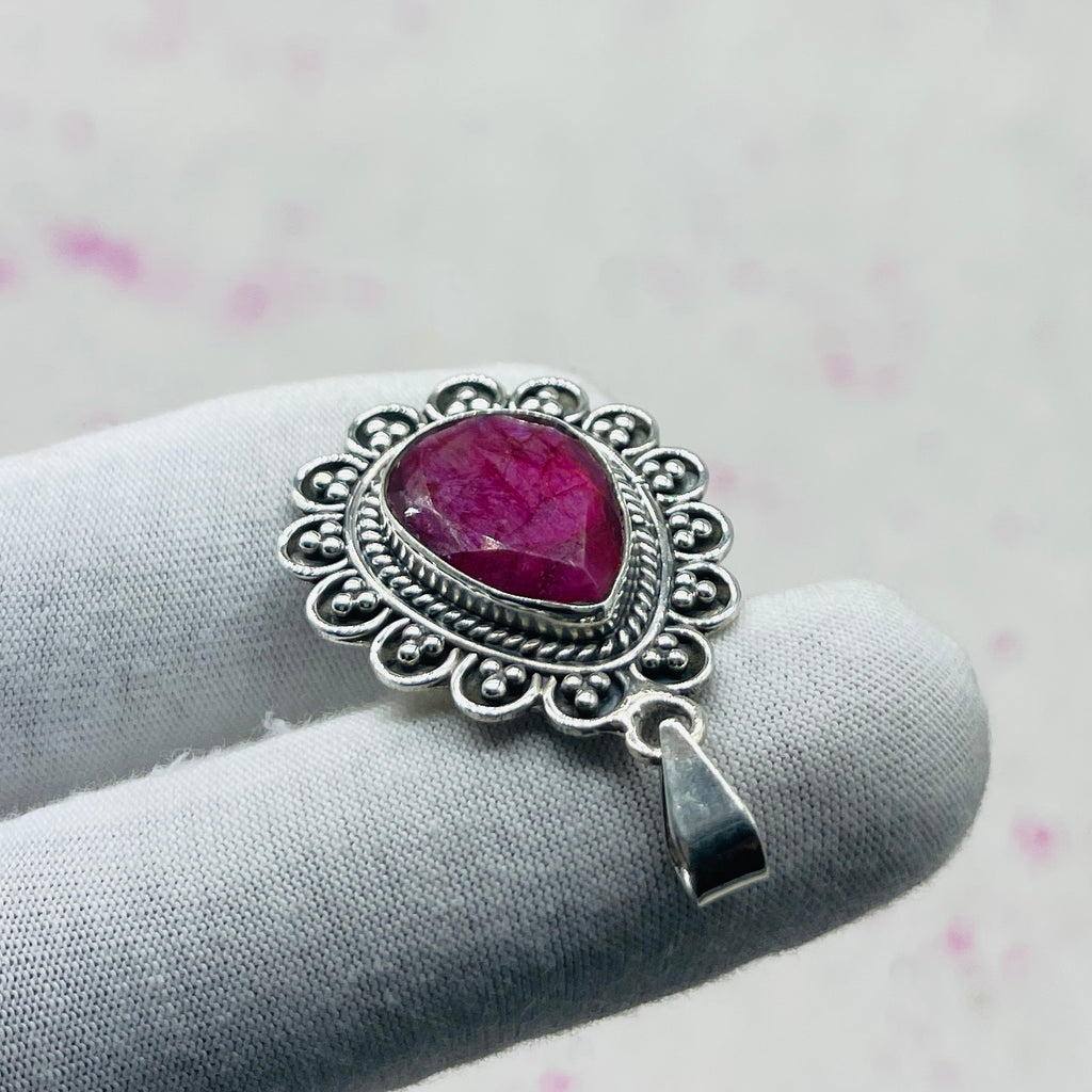 Ruby Dyed 925 Sterling Silver Pendant – Handmade Designer Jewelry