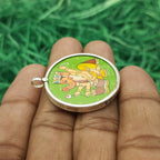 Lord Ganesha Hand-Painted Pendant in 925 Sterling Silver – Spiritual Blessing Jewelry