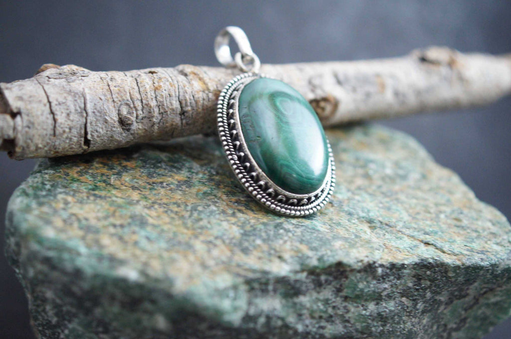 Natural Malachite Gemstone 925 Silver Pendant Handmade Gift Jewelry