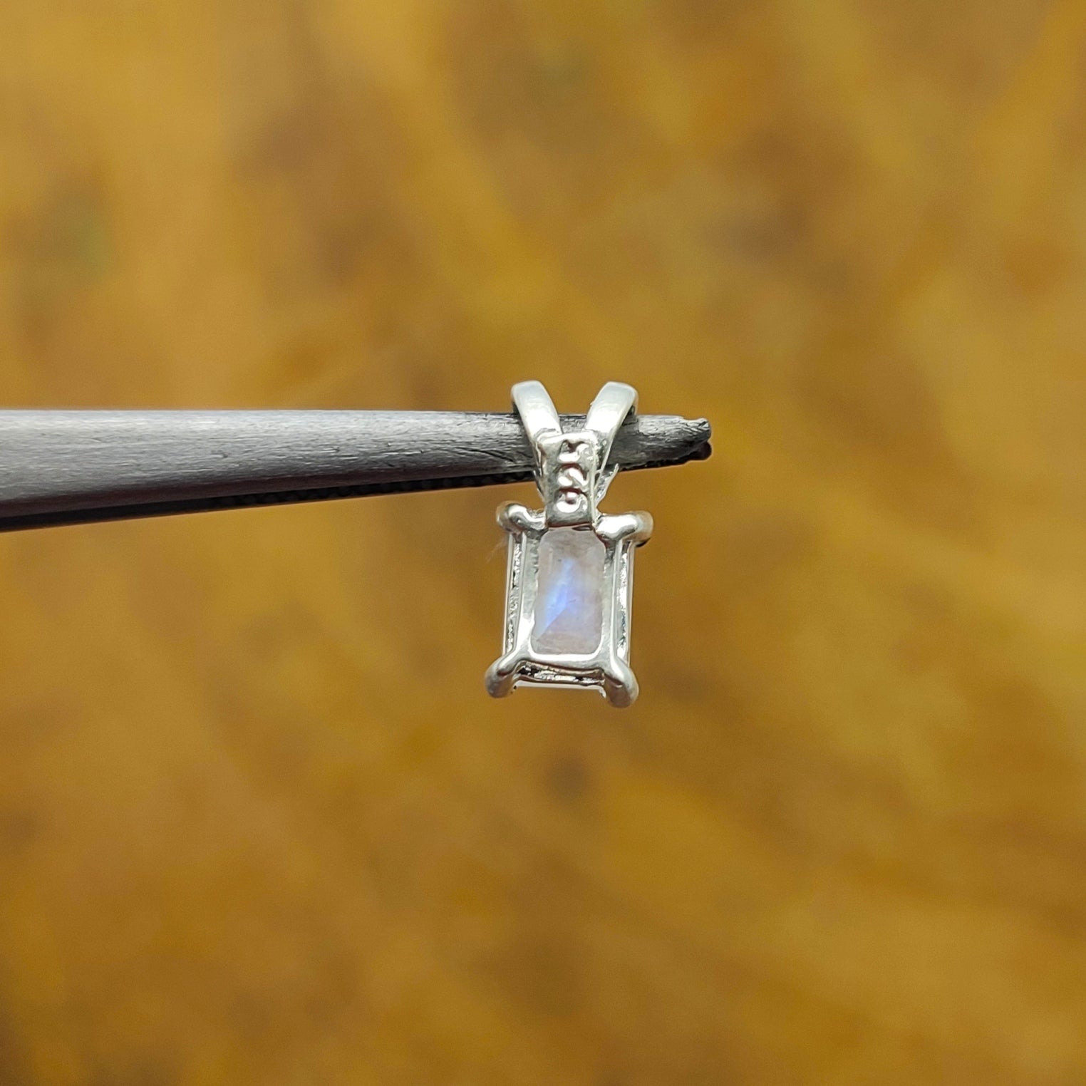 Rainbow Moonstone Rectangle 925 Silver Prong Pendant