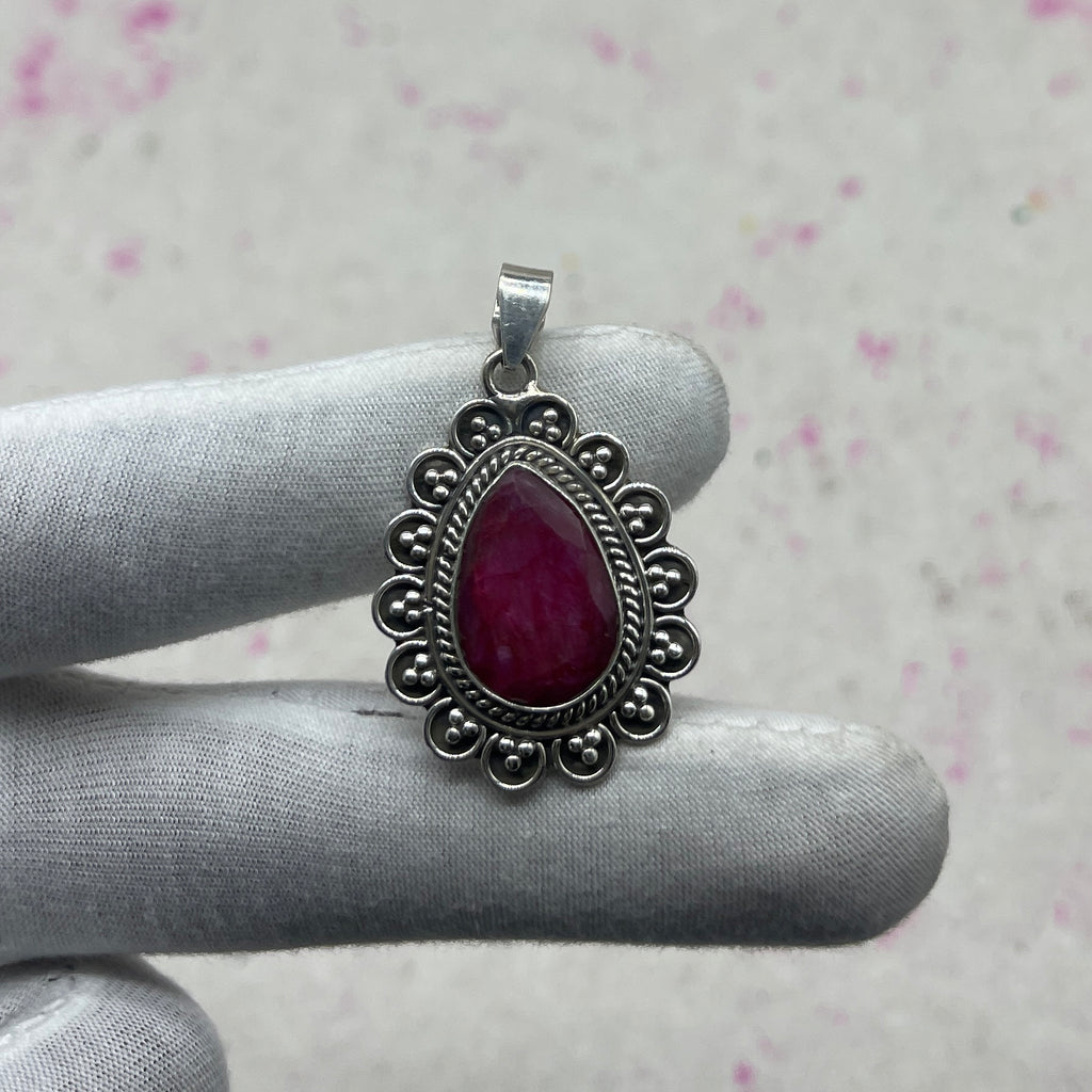 Ruby Dyed 925 Sterling Silver Pendant – Handmade Designer Jewelry