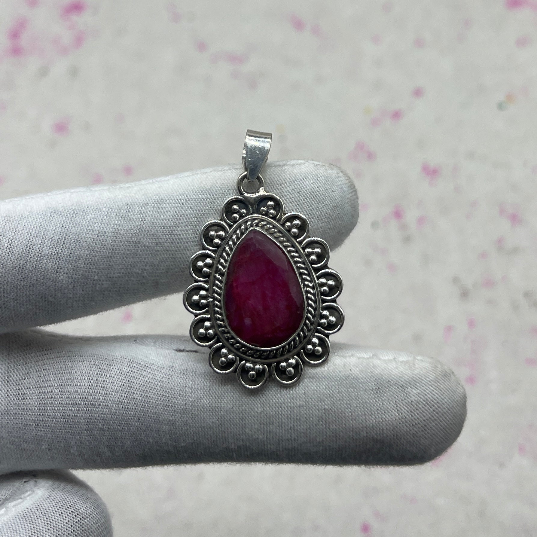 Ruby Dyed 925 Sterling Silver Pendant – Handmade Designer Jewelry