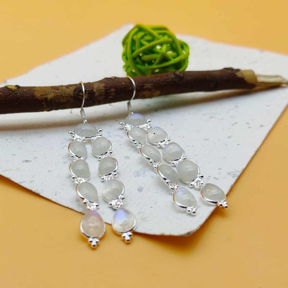 Natural Moonstone 925 Silver Dangle Earrings