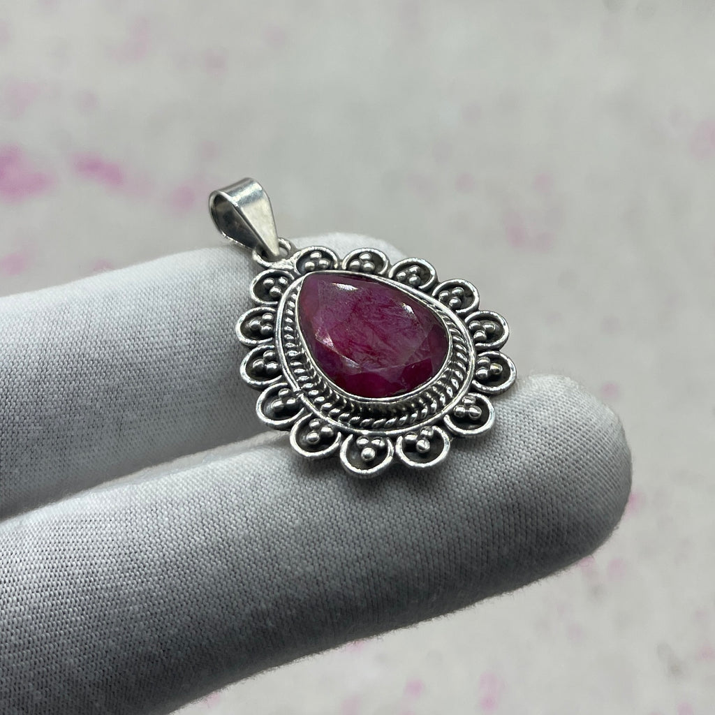 Ruby Dyed 925 Sterling Silver Pendant – Handmade Designer Jewelry