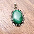 Natural Malachite Gemstone 925 Silver Pendant Handmade Gift Jewelry