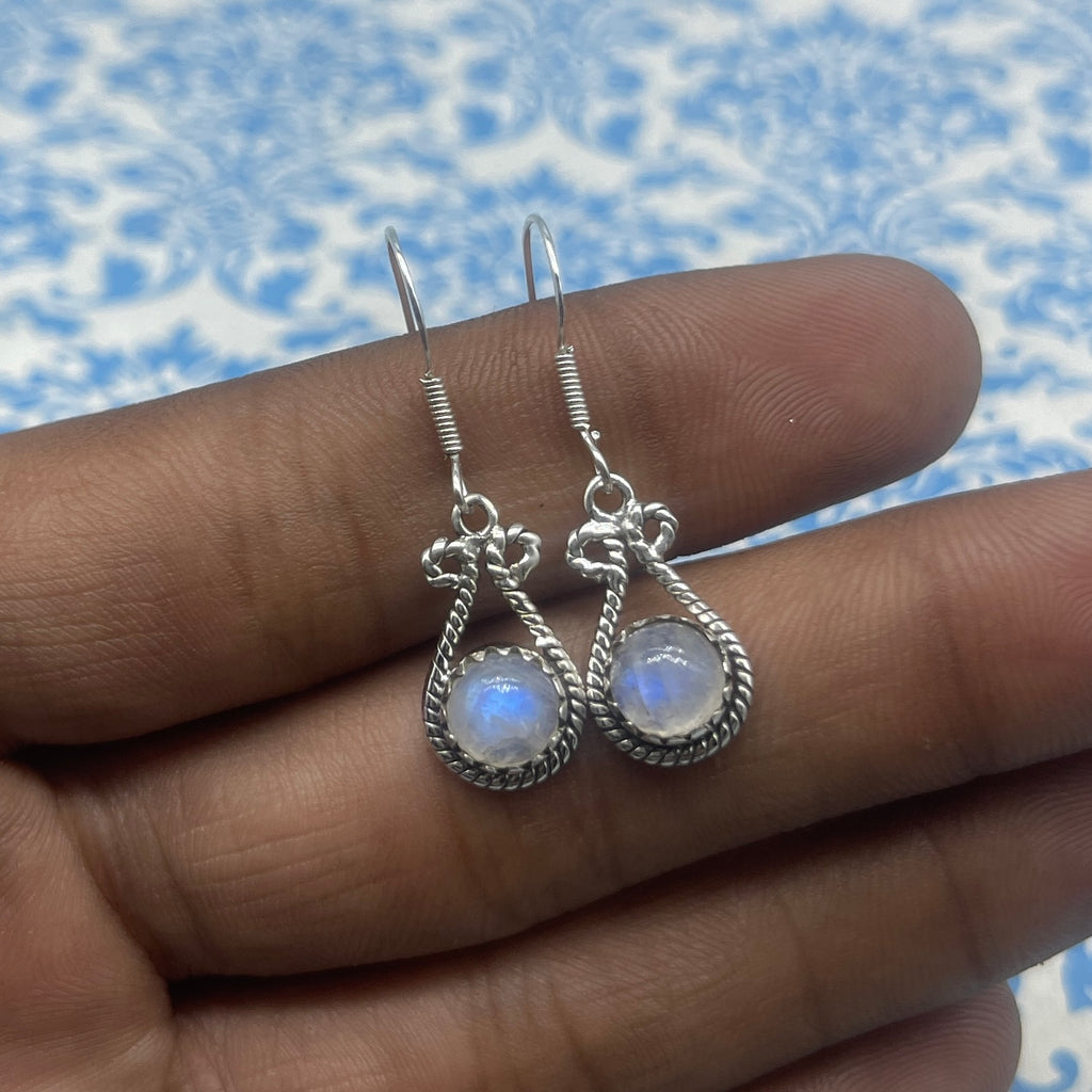 Fine Silver Moonstone Earrings – Lightweight Handmade Round Earrings