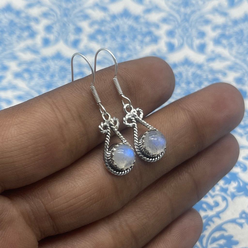 Fine Silver Moonstone Earrings – Lightweight Handmade Round Earrings