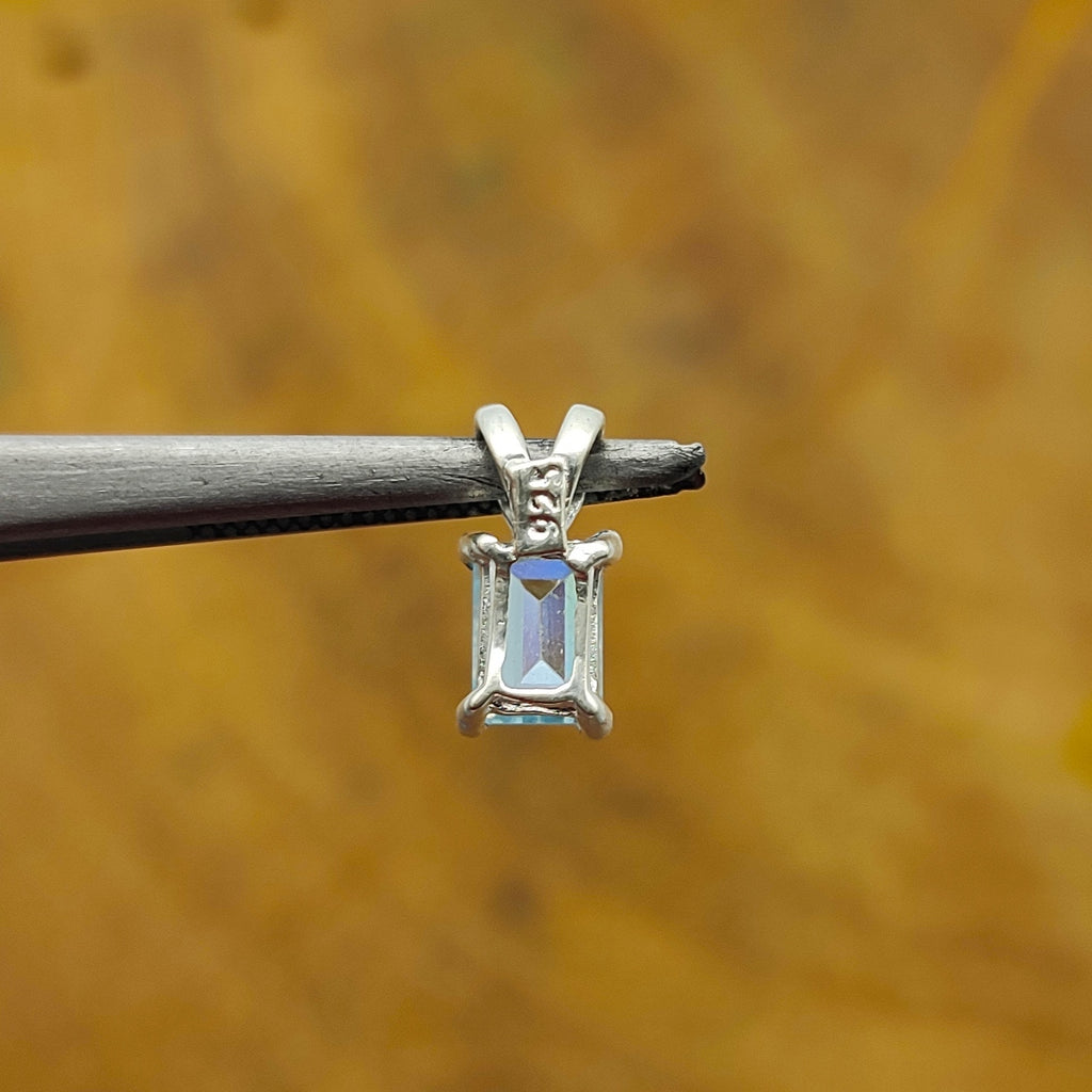 Rainbow Moonstone Rectangle 925 Silver Prong Pendant