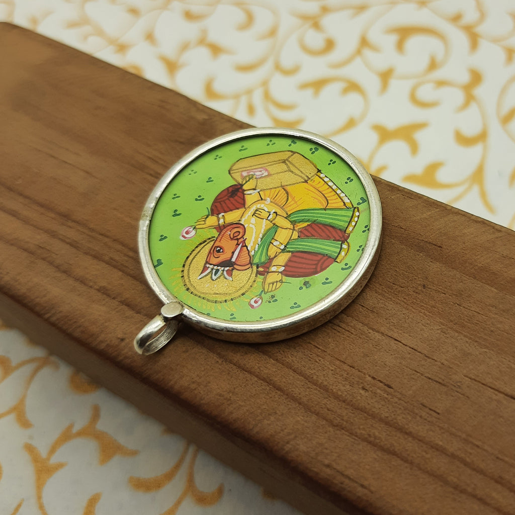 Lord Ganesha Hand-Painted Pendant in 925 Sterling Silver – Spiritual Blessing Jewelry