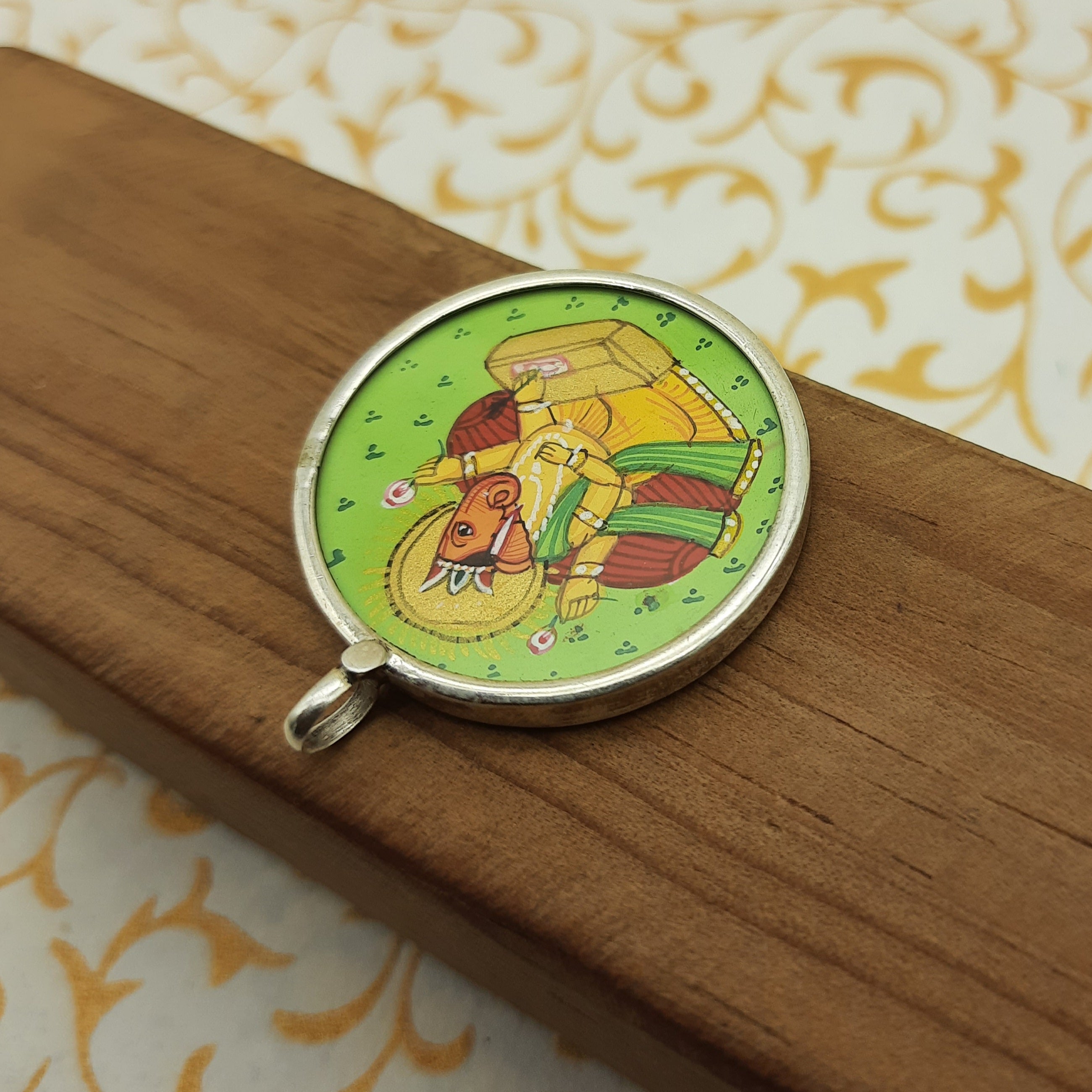 Lord Ganesha Hand-Painted Pendant in 925 Sterling Silver – Spiritual Blessing Jewelry