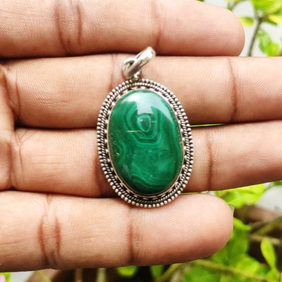 Natural Malachite Gemstone 925 Silver Pendant Handmade Gift Jewelry