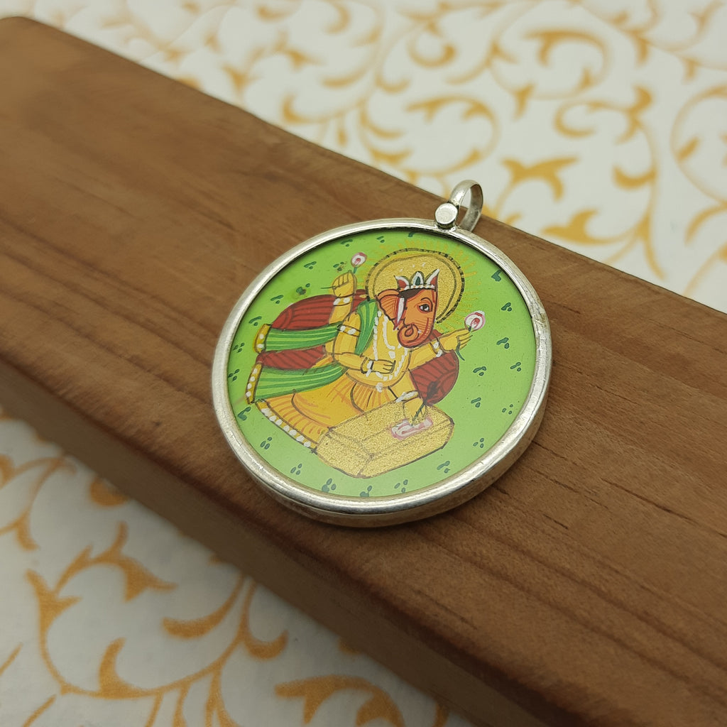 Lord Ganesha Hand-Painted Pendant in 925 Sterling Silver – Spiritual Blessing Jewelry