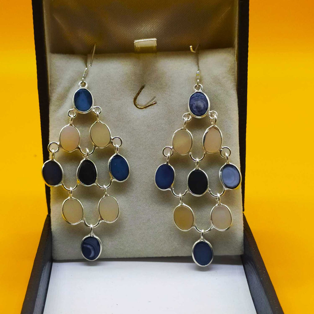 925 Sterling Silver Titanium Druzy Chandelier Earrings