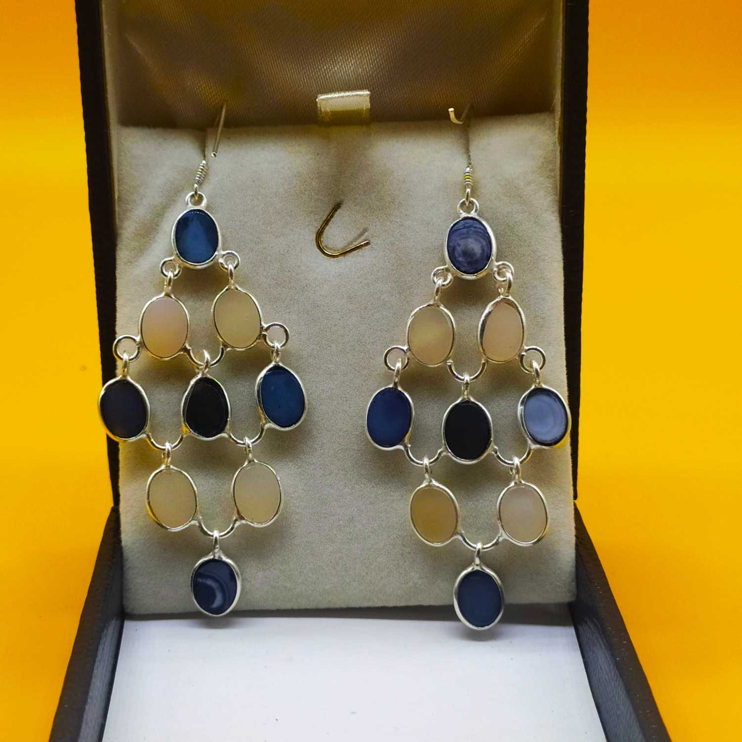 925 Sterling Silver Titanium Druzy Chandelier Earrings
