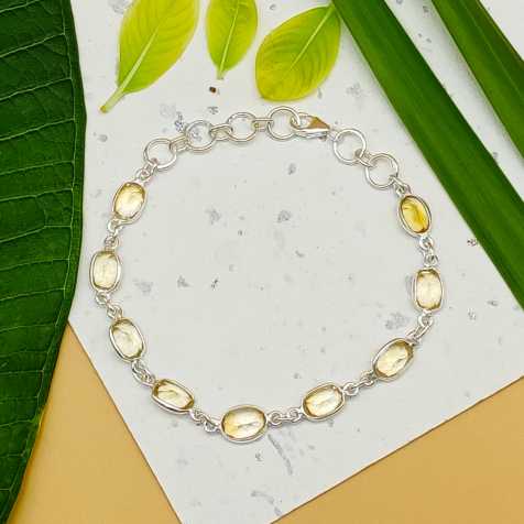 925 Sterling Silver Citirne Bracelet Handmade Oval Gemstone Jewelry