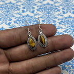 Boho Marquise Shape Tiger Eye Silver Earrings – Elegant Everyday Wear