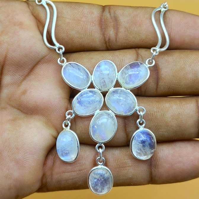 Faceted Rainbow Moonstone 925 Silver Necklace Dainty Chain