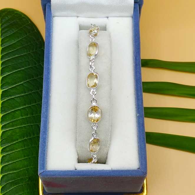 925 Sterling Silver Citirne Bracelet Handmade Oval Gemstone Jewelry