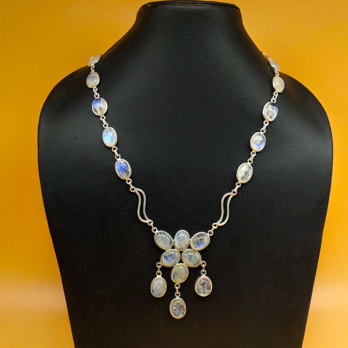 Faceted Rainbow Moonstone 925 Silver Necklace Dainty Chain