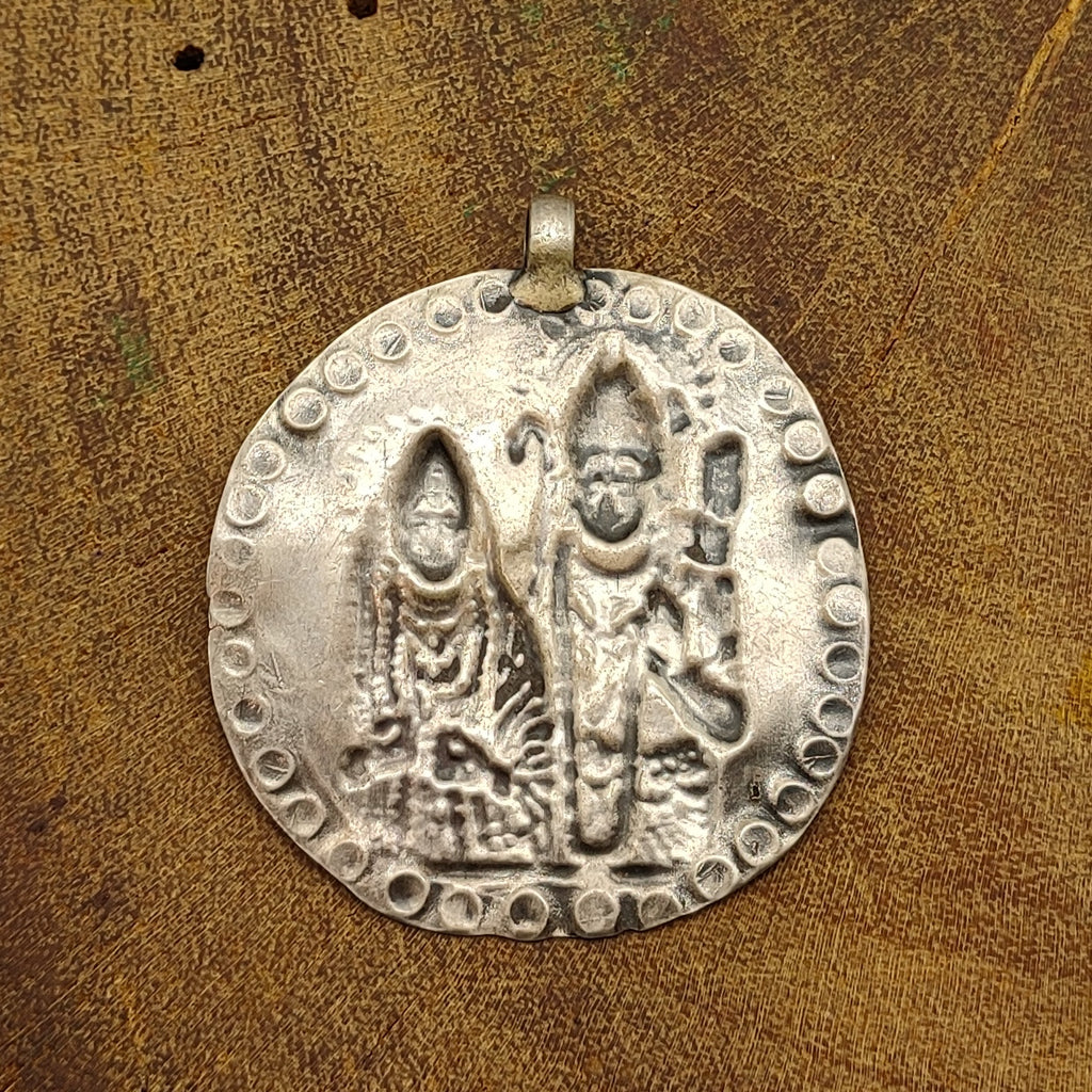 Tribal Shiv Parvati Vintage Solid Silver Pendant Antique Finish Handmade One of a Kind